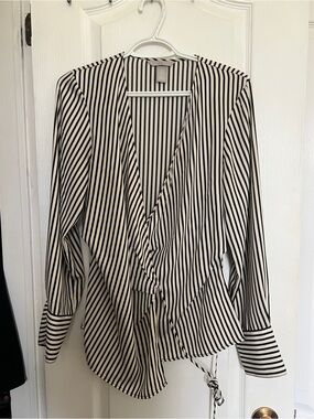 H&M Black and White Striped Wrap Blouse